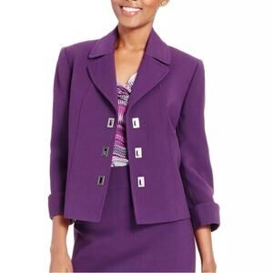 NWOT Tahari Purple 3/4 Sleeve Lined Metal Toggle Button Blazer 18W